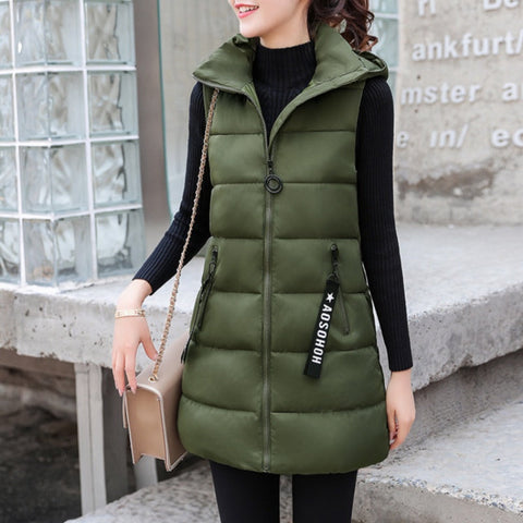 Damska kamizelka bez rękawów, wyściełana bawełną, zapinana na zamek