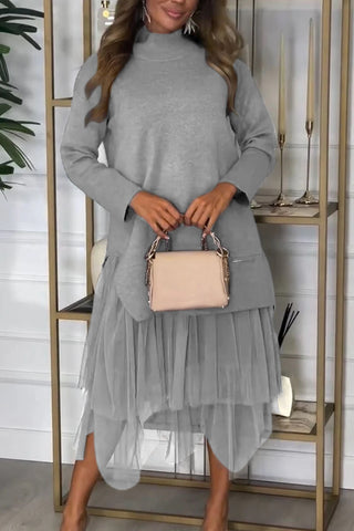 Damska sukienka patchworkowa w jednolitym kolorze, na co dzień z siateczki