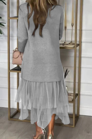 Damska sukienka patchworkowa w jednolitym kolorze, na co dzień z siateczki