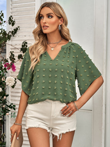 Bluzka z rozkloszowanymi rękawami Swiss Dot V-Neck