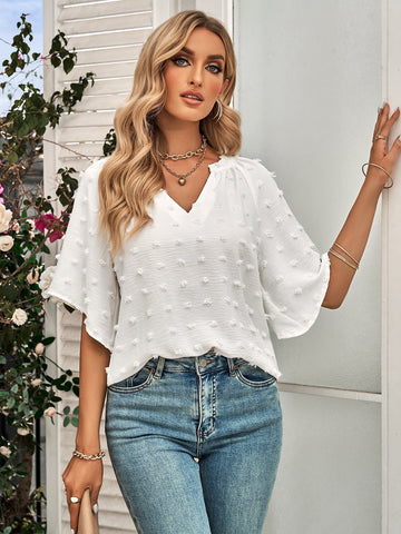 Bluzka z rozkloszowanymi rękawami Swiss Dot V-Neck